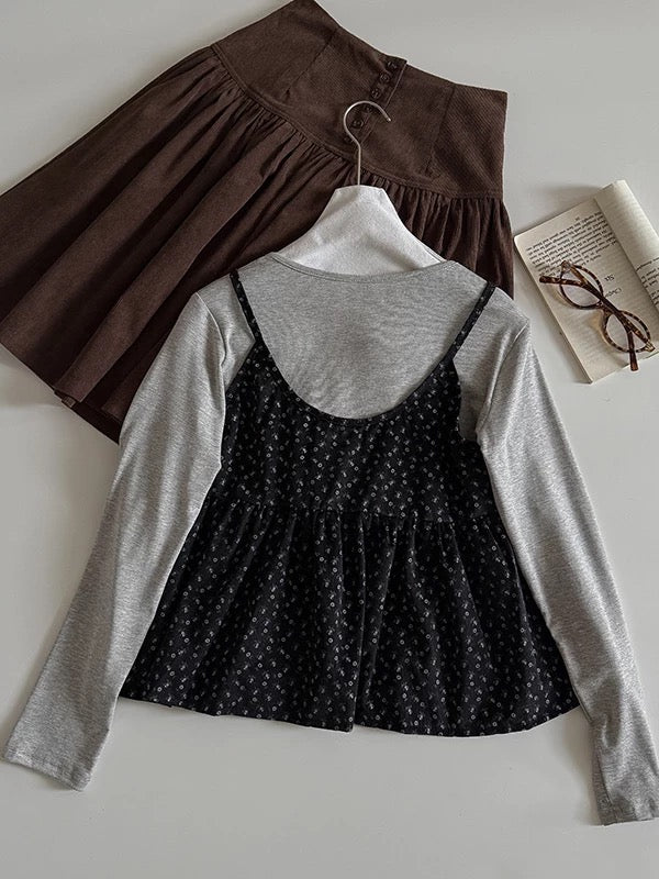 Solid color, simple and versatile base layer T-shirt, 2025 autumn new women's clothing floral tie-up cardigan camisole trendy