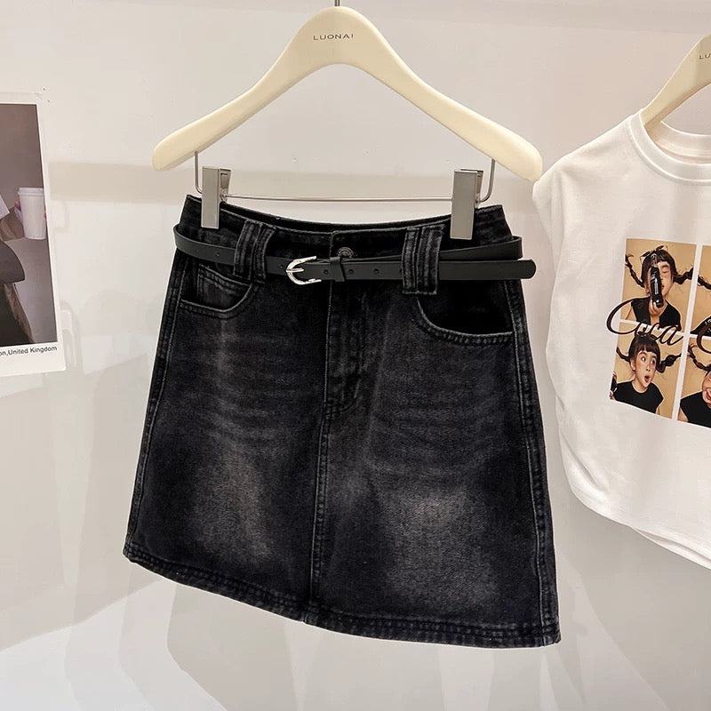 Retro a-line denim skirt for women summer 2024 new American style high-waist slim short skirt hip-covering skirt spring and autumn
