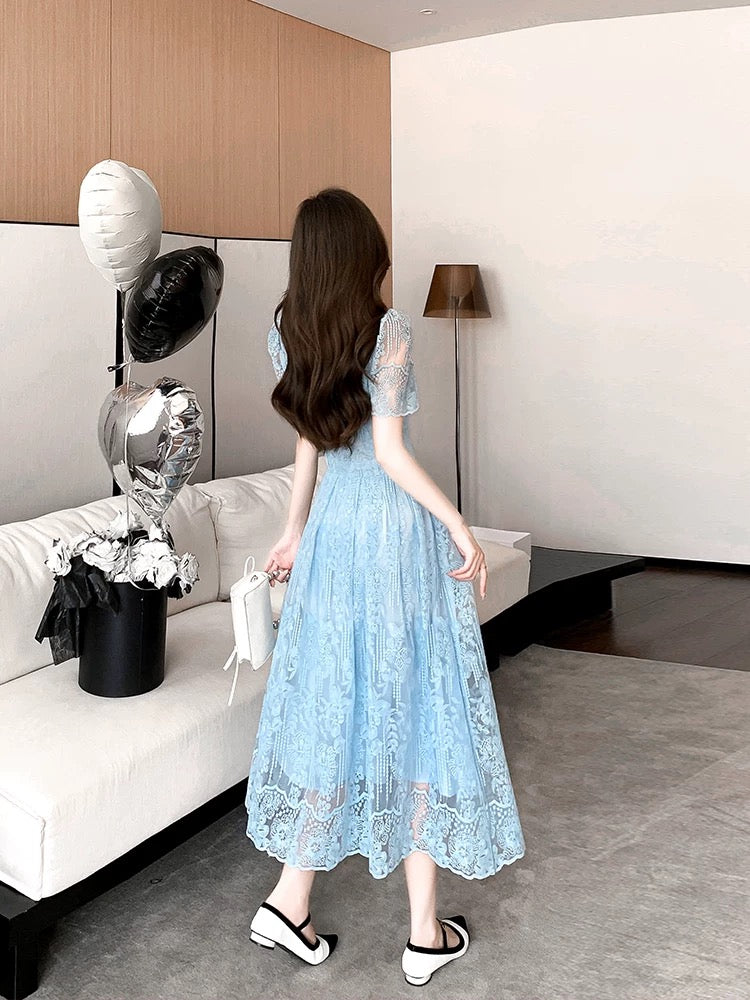 This year's popular fashionable small fragrance suit for women 2024 new summer high-end lace long skirt two-piece set
