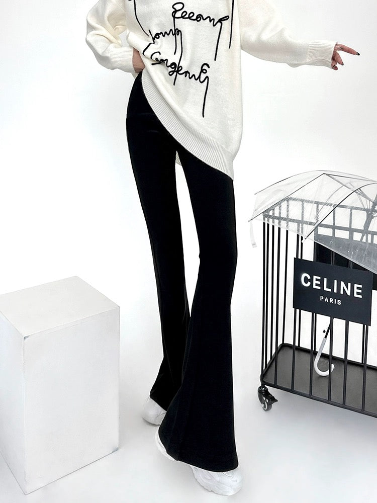 Light fabric tone tall trousers New Year elastic floor-length drapey wide-legged high-waisted slim white large bell-bottomed trousers for women