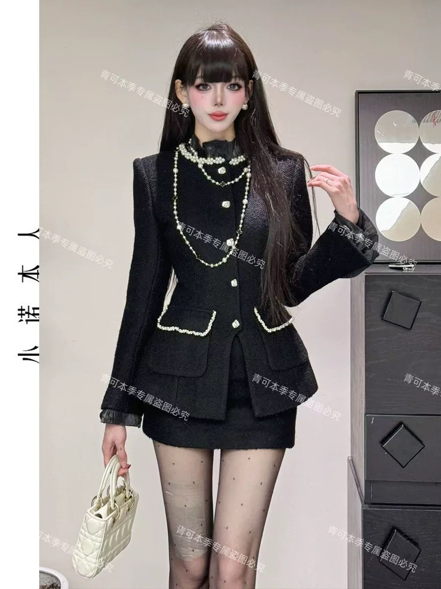 Xiao Nuo's own rich-looking light luxury suit with waist-slimming and elegant style, Xiaoxiang style jacket with high waist and hip skirt 241252