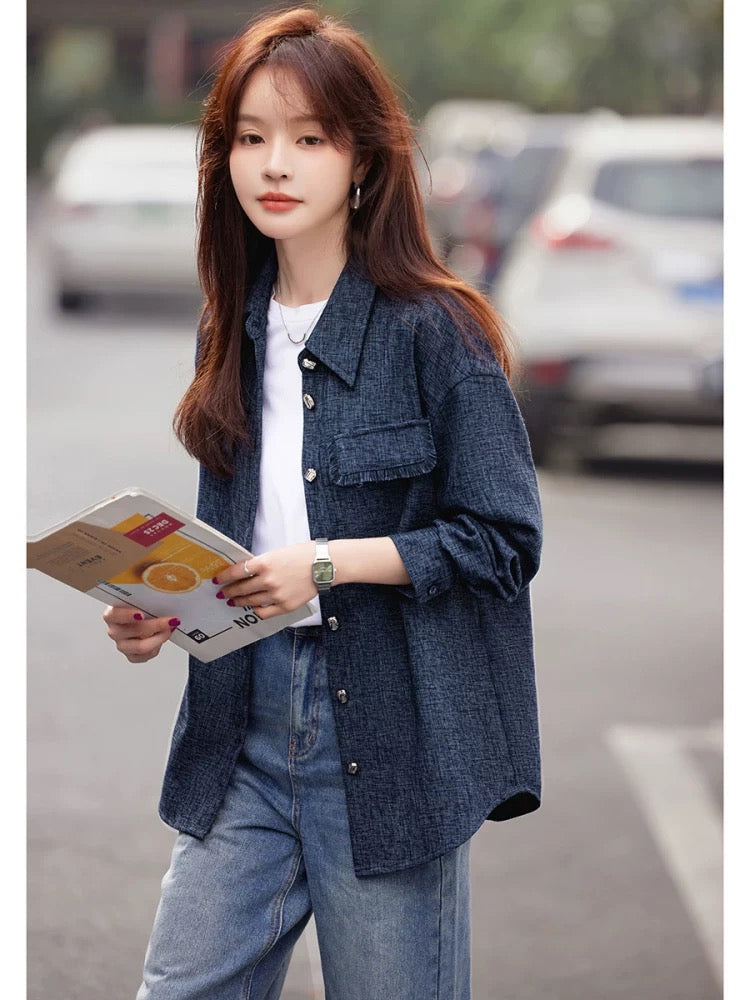 Mohan Yimei Xiaoxiang style temperament women's tops 2025 autumn new small loose tassel shirt jacket
