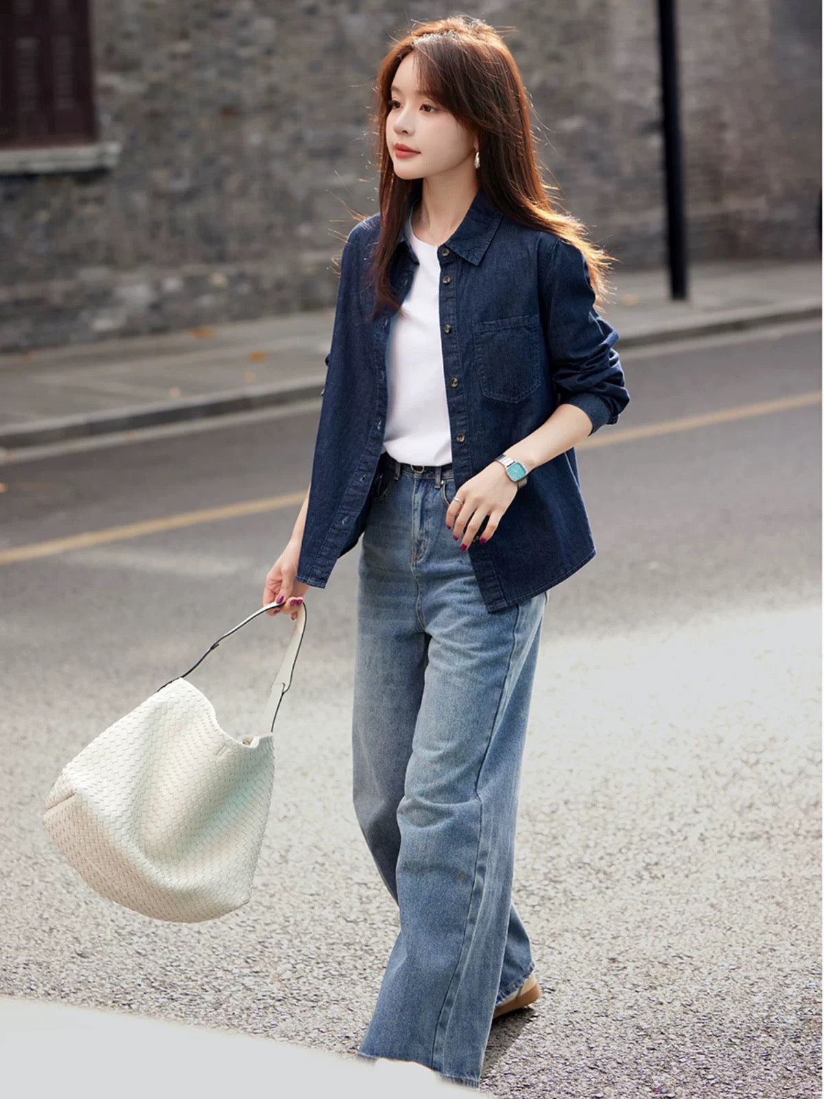 Mohan Yimei retro washed denim shirt thin jacket 2025 autumn new shirt temperament women's top