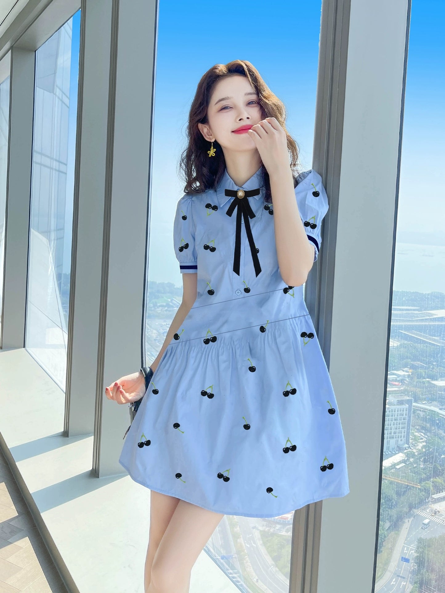 2024 summer new style French temperament skirt women's summer high-end slimming royal sister style petite shirt dress