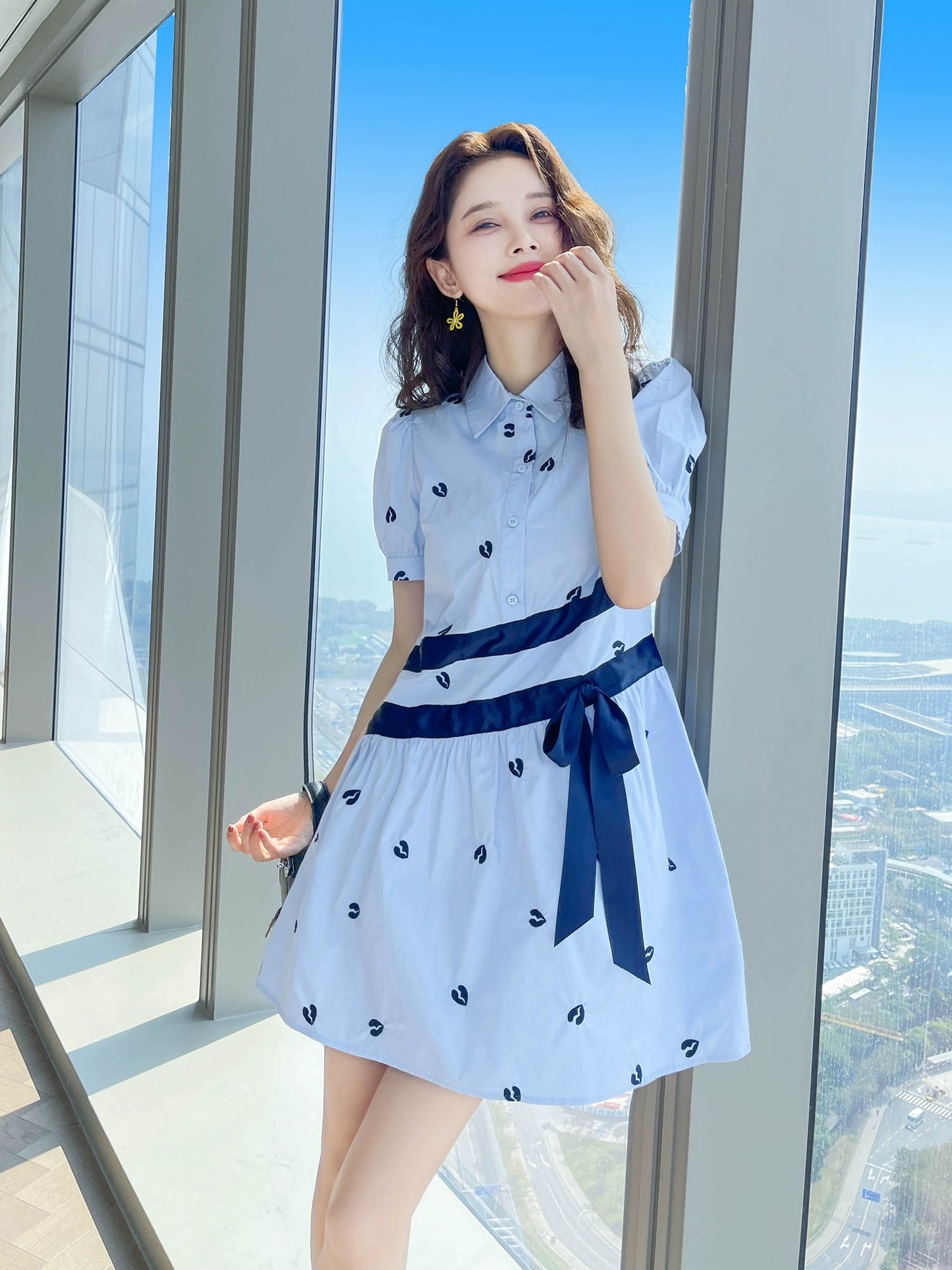 Summer new style 2024 high-end dress for small people popular French slim shirt skirt women summer