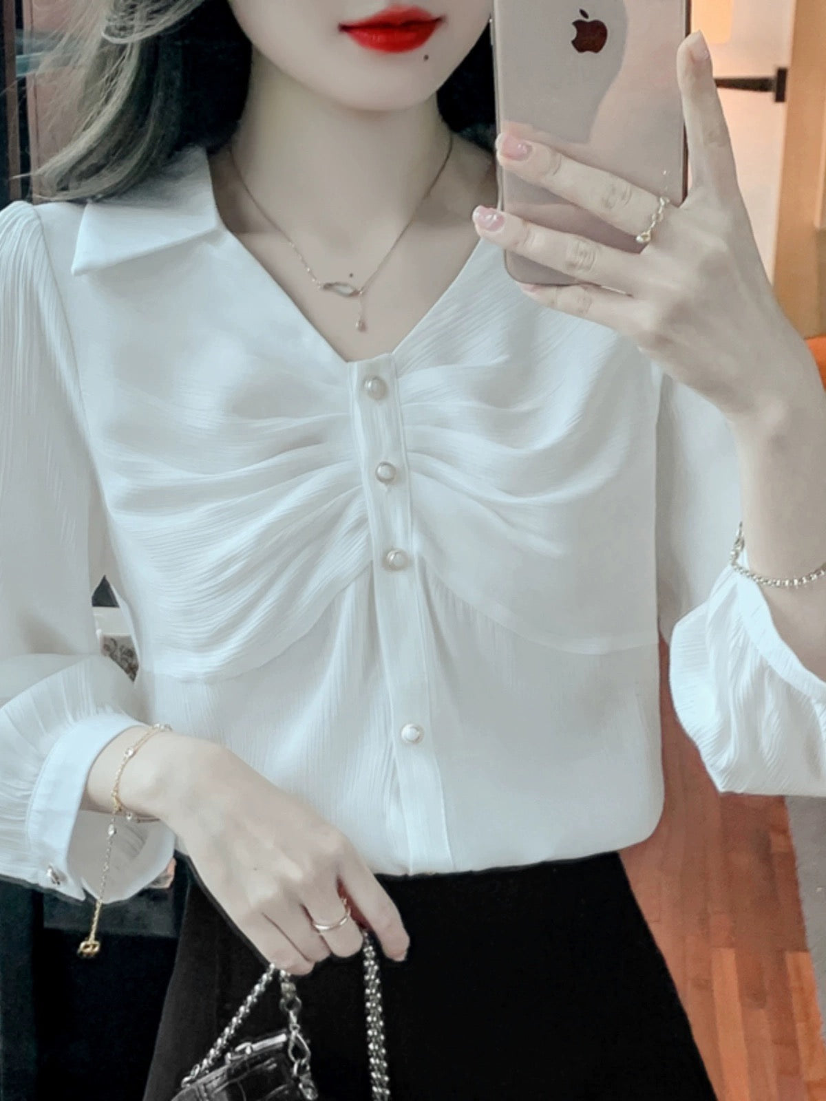 Korean style loose three-quarter sleeve shirt tops for women professional early spring 2024 summer new temperament versatile chiffon shirt