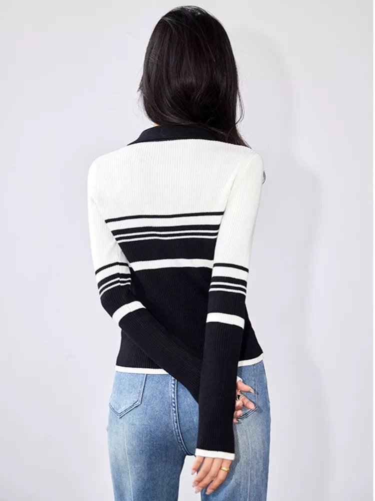 Fashion splicing long-sleeved knitted sweater for women autumn 2025 new style autumn clothing pure desire style foreign style outer wear cardigan top