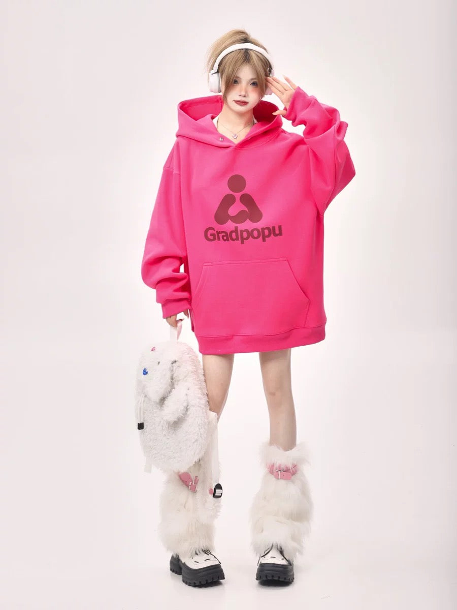 Original design niche letter print hooded sweatshirt for women loose lazy thickened pullover top jacket casual