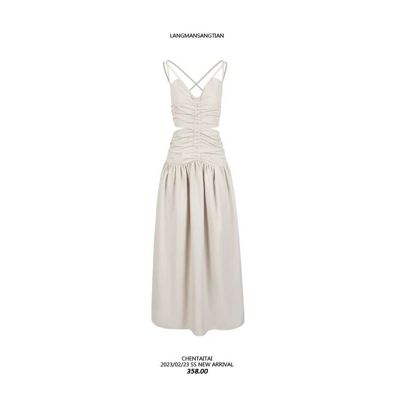 Mrs. Chen CHENTAITAI x No Illusion Backless pleated slimming suspender dress