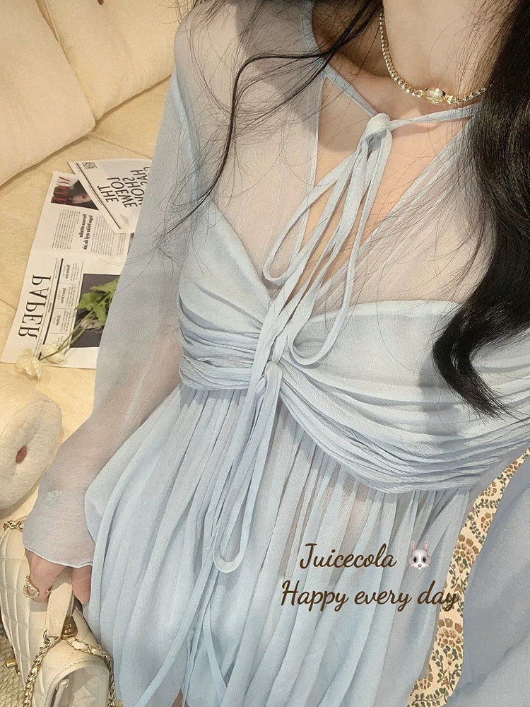 Juicecola Super fairy French style gentle high-end temperament slightly transparent straps small unique design top