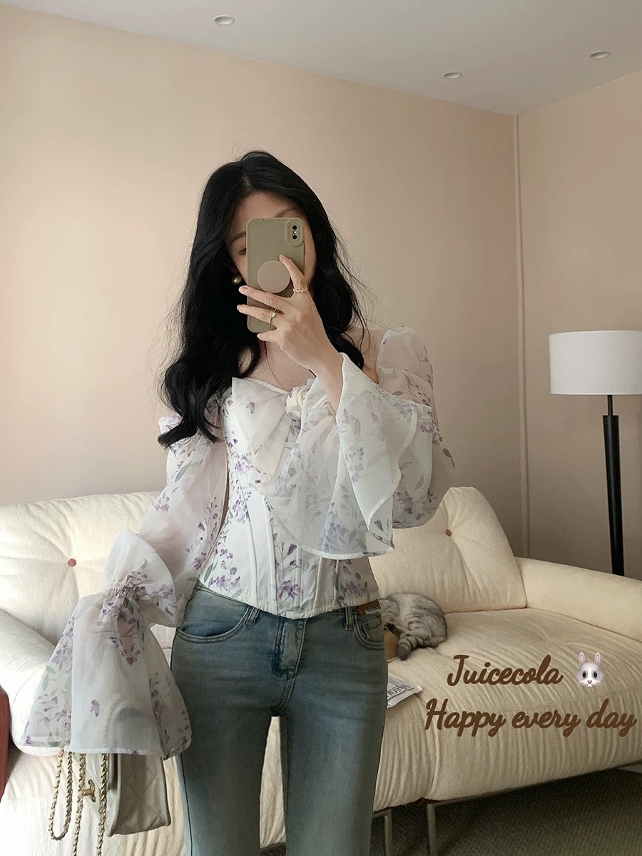 juicecola American unique fragrance purple print with chest pad design niche waist slimming top