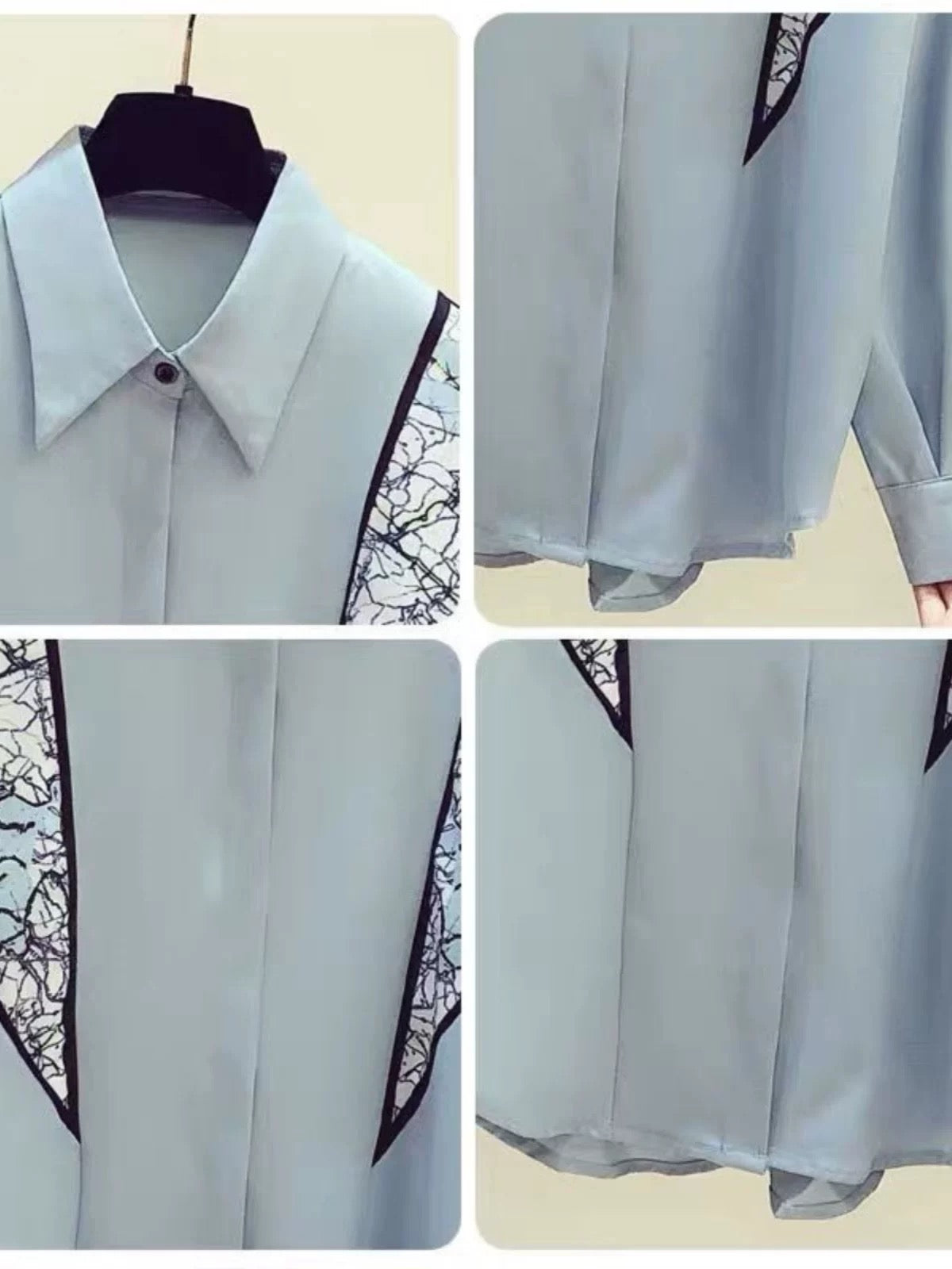 Brand discount store women's clothing mall counter clearance spring and autumn contrast printed loose long-sleeved chiffon shirt for women