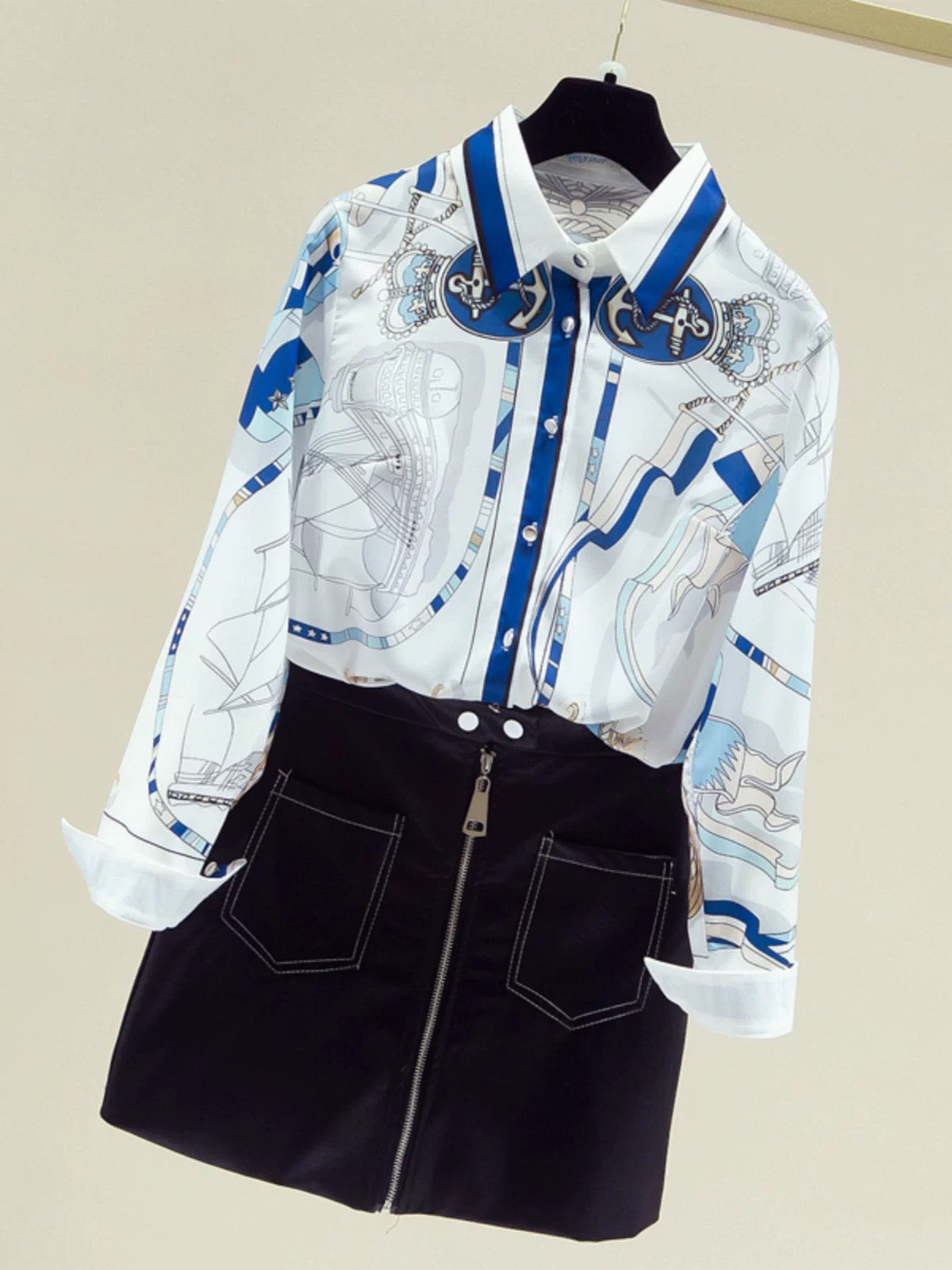 Brand discount women's clothing cutting label counter foreign trade design niche printed chiffon shirt women's spring and autumn chic shirt