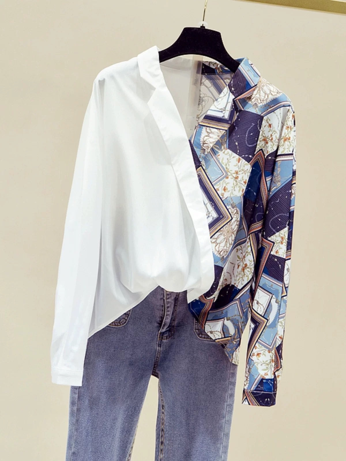 Brand discount women's clothing cut label clearance special price printed shirt women's spring and autumn design niche chiffon chic top
