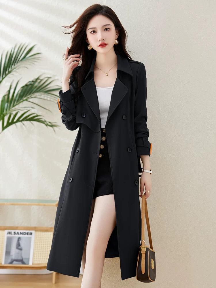 High-end trench coat for women, mid-length, 2023 spring and autumn new British style, popular brand double-breasted coat