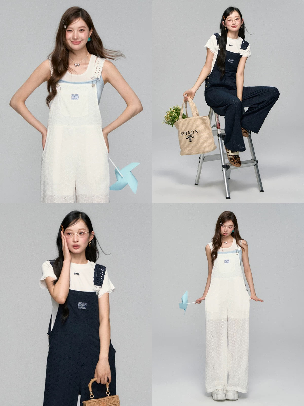 Zhang Xiaowan's same style AsGony flower hollow cotton overalls summer thin sailing hollow straight jumpsuit