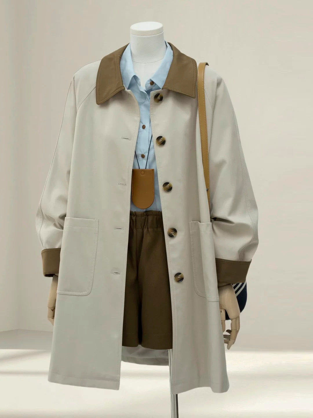 High-end contrast color trench coat for women 2025 autumn new Korean style super beautiful simple mid-length temperament coat