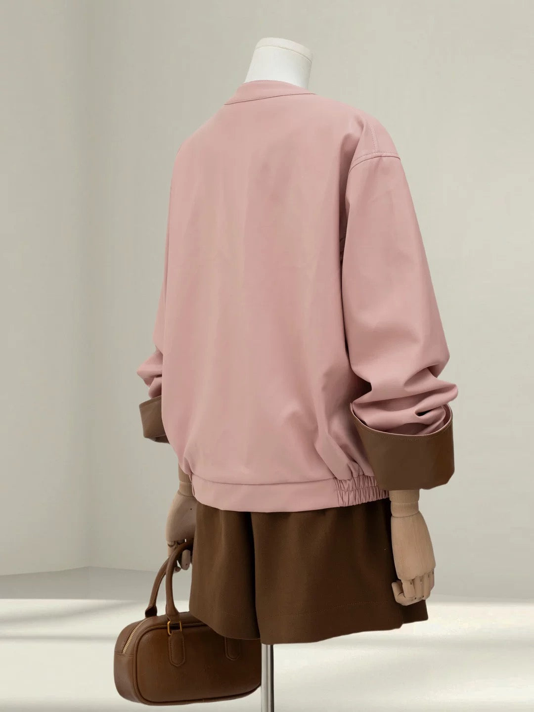 Pink super beautiful stand collar leather jacket women 2025 spring and autumn new small PU leather jacket short top hứ