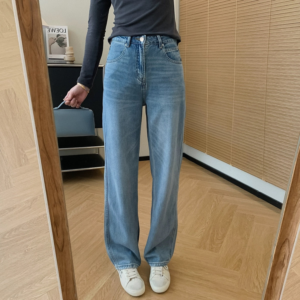 Dading homemade high proportion of Tencel and Hemp! 3D pressed pleated whiskers wide leg pants for women high waist straight jeans