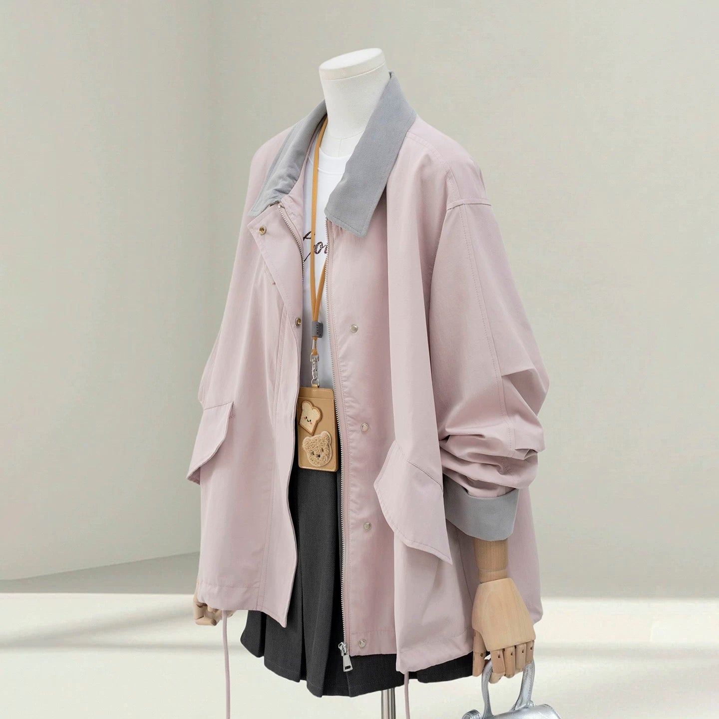 Misty blue casual windbreaker jacket for women 2025 autumn new Korean style loose and beautiful work jacket top