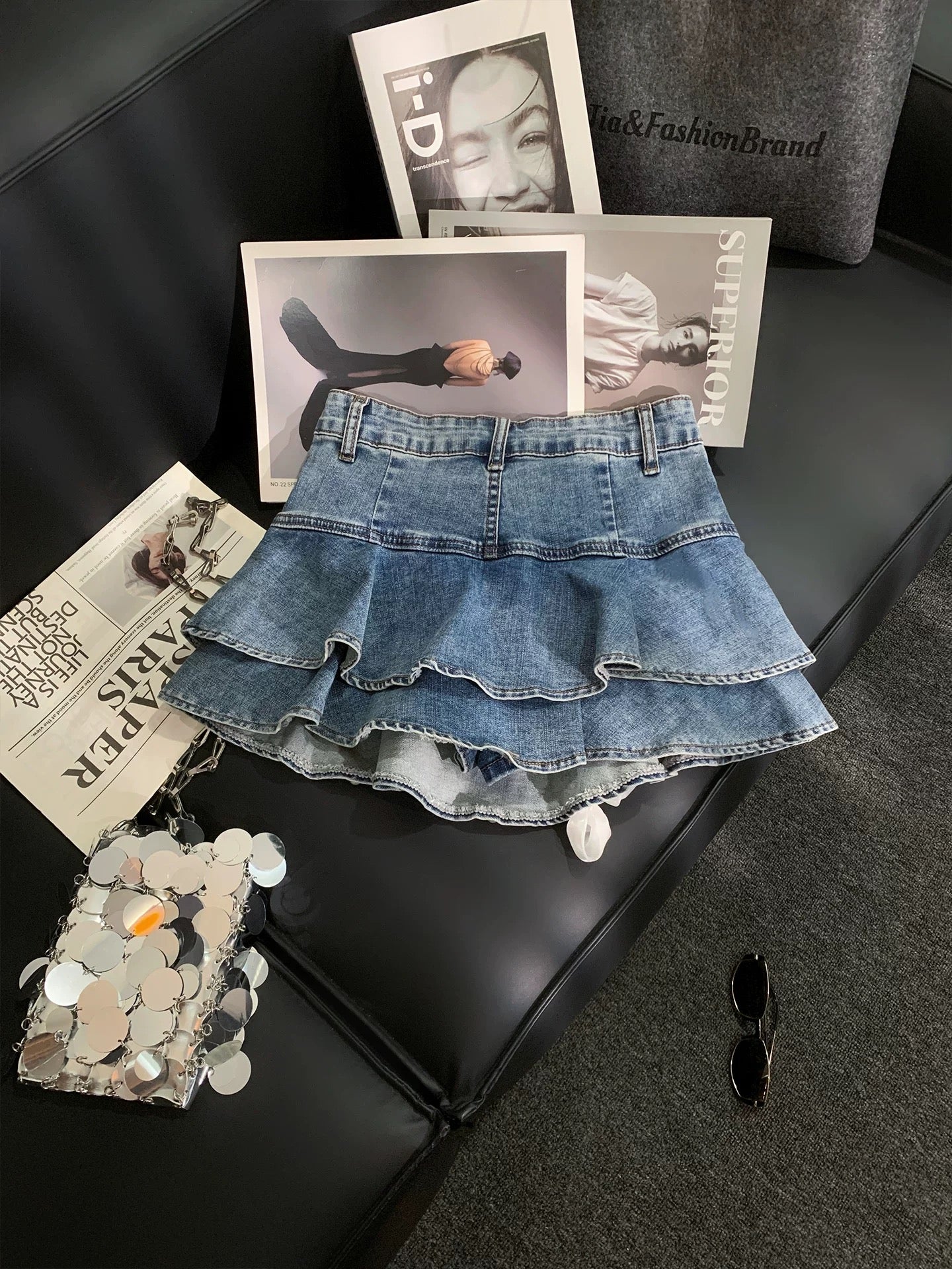 ZHOUYI/Monday 2026 Super Popular Age-Reducing Denim Midi Skirt Women's Blue Ruffled Floral Mini Skirt Cake Skirt