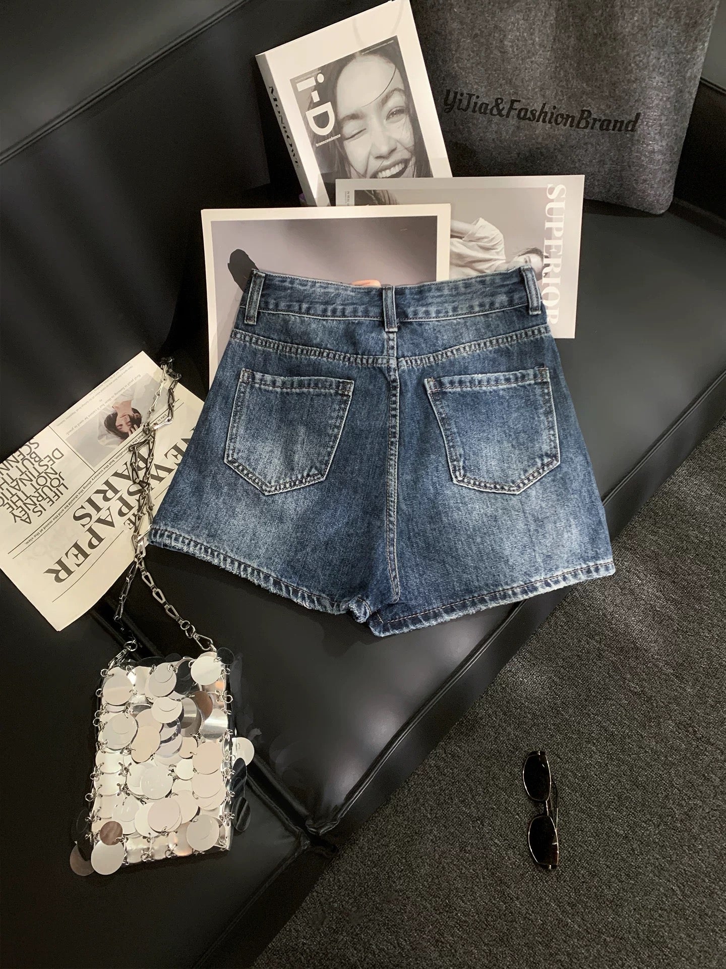 ZHOUYI/Monday Retro-style beaded denim culottes for women, high-waisted, slimming A-line shorts/hot pants