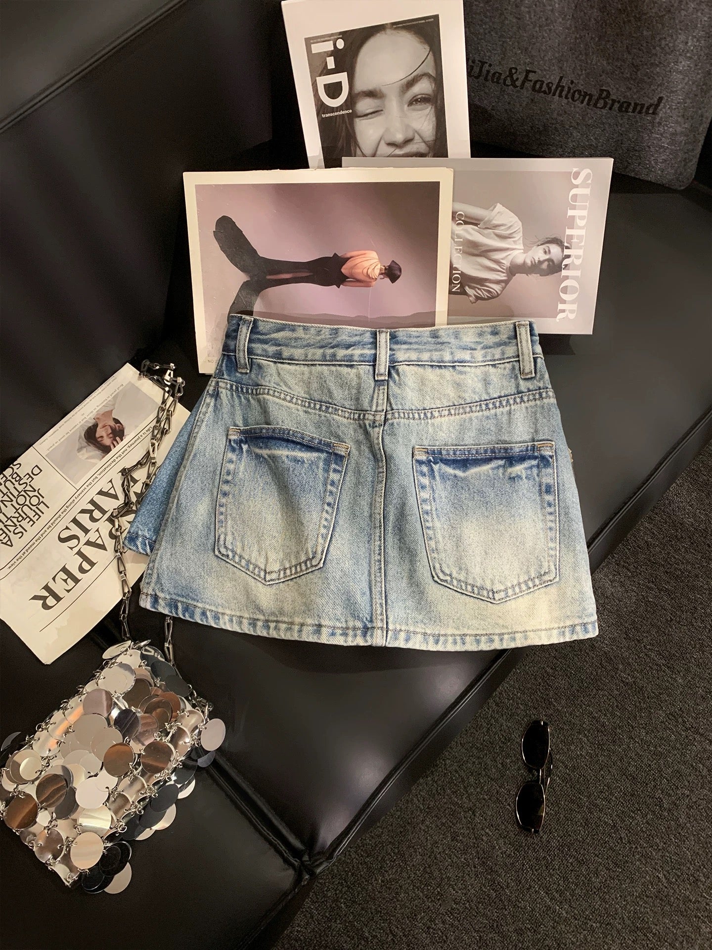 ZHOUYI/Monday High-end 3D floral beaded sequined denim shorts A-line anti-exposure skirt/hot pants