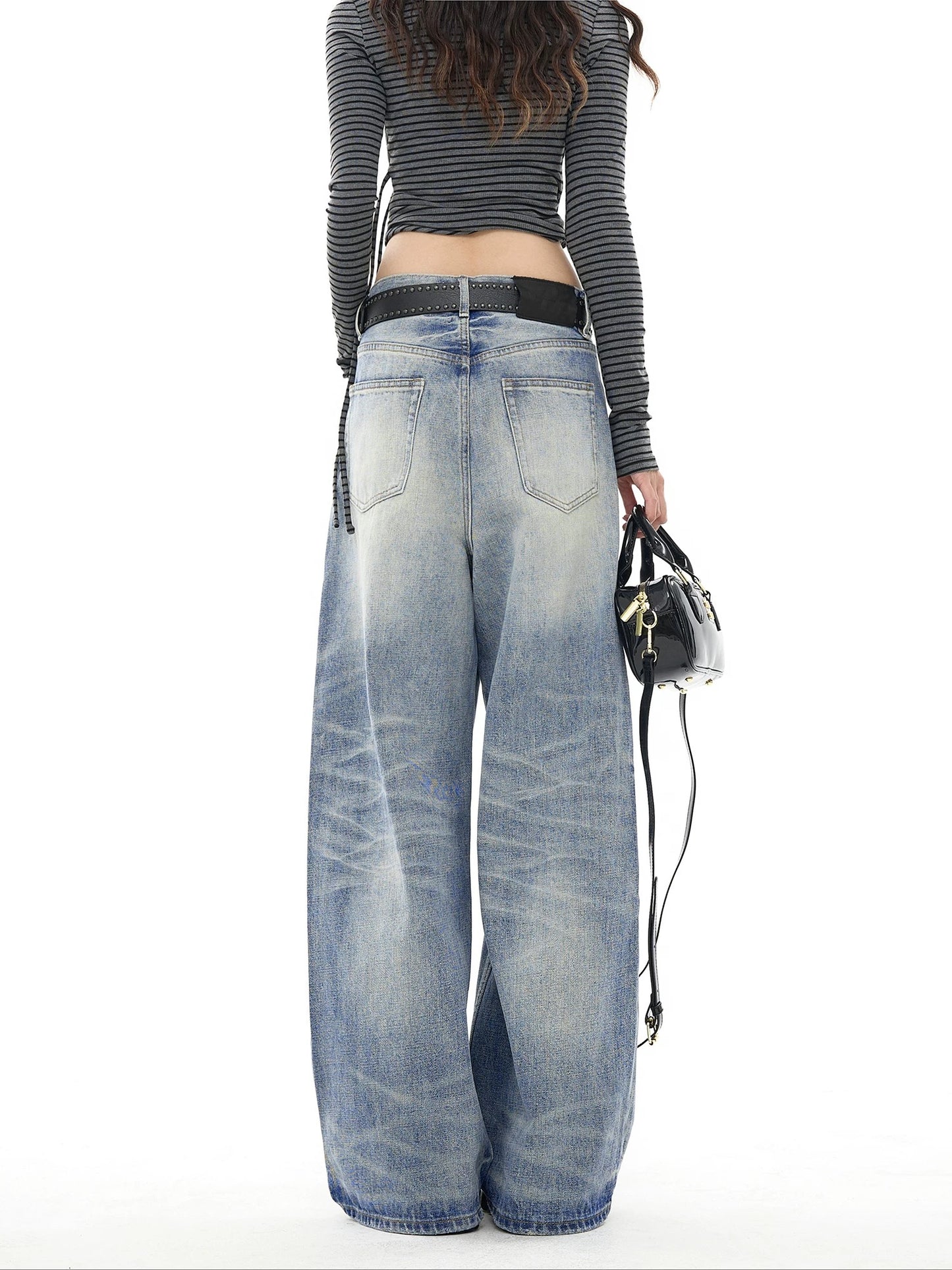 EDX Women's Loose Straight Leg Jeans, New Autumn/Winter Style, Low-Waisted, Light Color, Wide Leg, High-End Long Pants