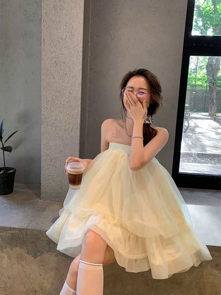 Tongse | Cheese Tube Top Super Fairy Gentle Tube Top Dress for Women 2024 Summer A-Line Puffy Cake Dress