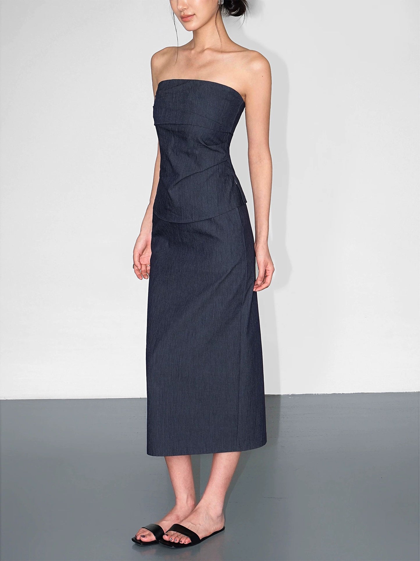 NEVA HU old money style tube top women's sleeveless camisole high waist straight skirt two-piece suit