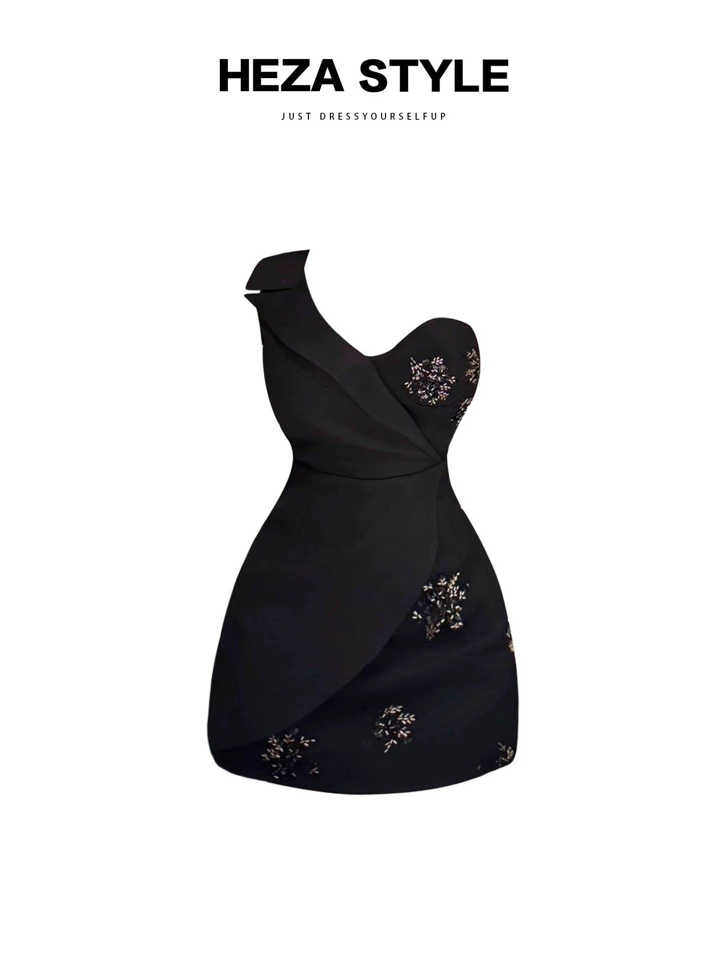 HEZA Plus Size French Chic Floral Print One-Shoulder Dress for Summer, Stylish Design, Fitted Waist, Bodycon Skirt