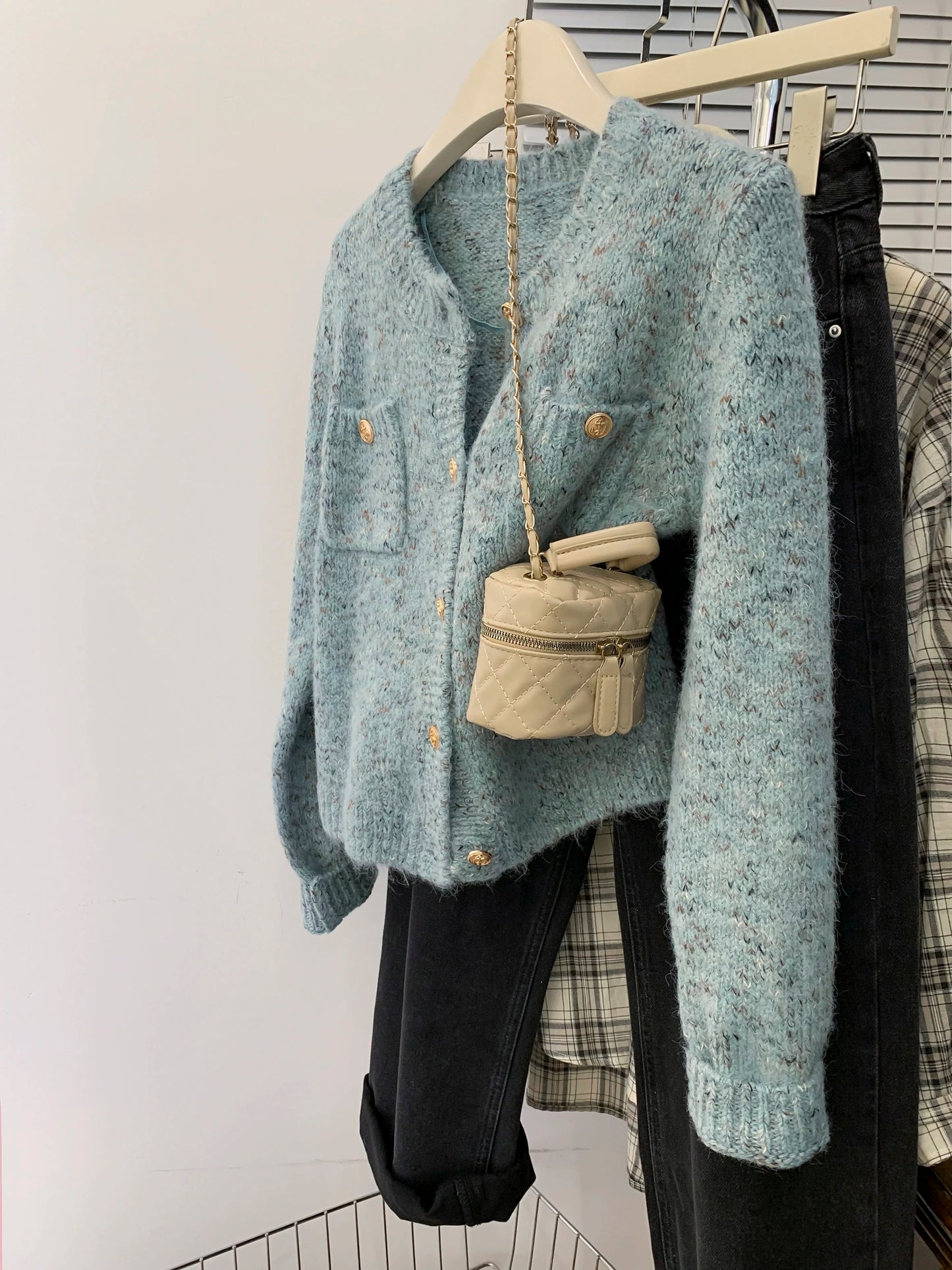style bow-knitted sweater cardigan coat for women in early autumn straight shoulder French design short outerwear