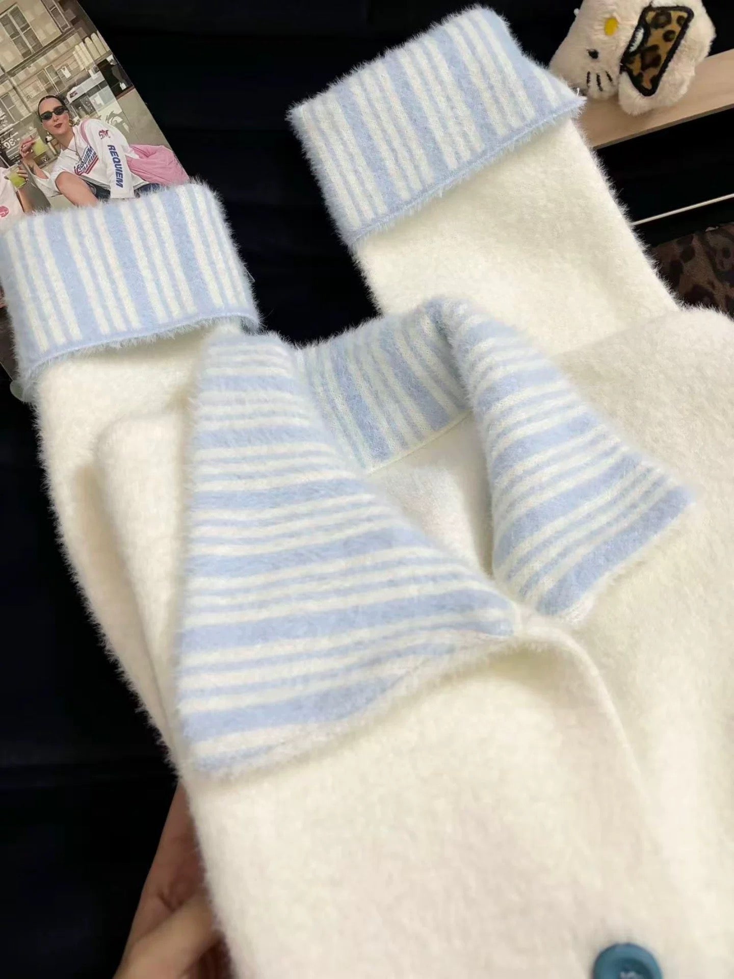Korean style high-end mink fleece sweater cardigan for women, 2025 autumn and winter new style, patchwork design, petite size.