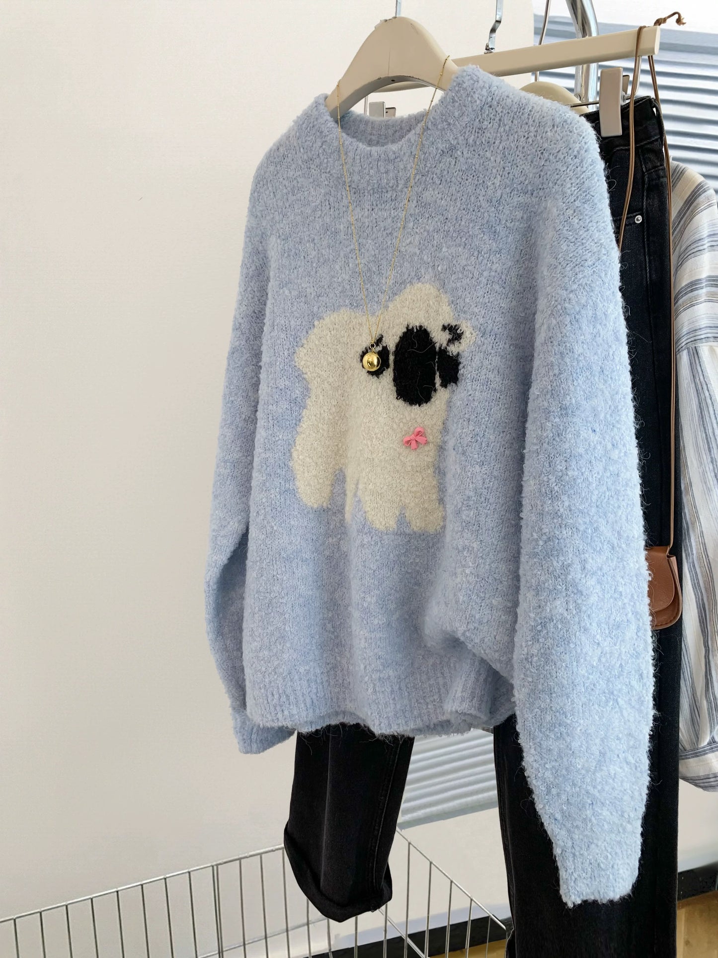 style bow-knitted sweater cardigan coat for women in early autumn straight shoulder French design short outerwear