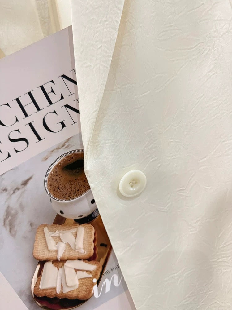 Off-white simple cuff lace thin suit jacket for women 2025 new summer imitation acetate texture suit