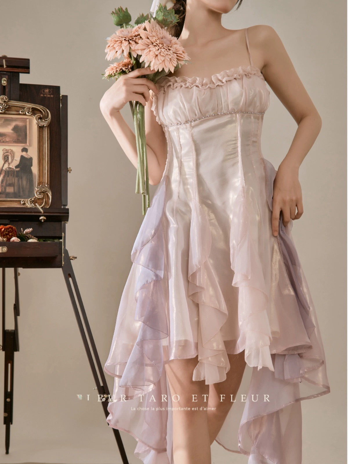 Short front and long back dress fairy gradient French birthday heavy industry little man seaside vacation suspender skirt summer