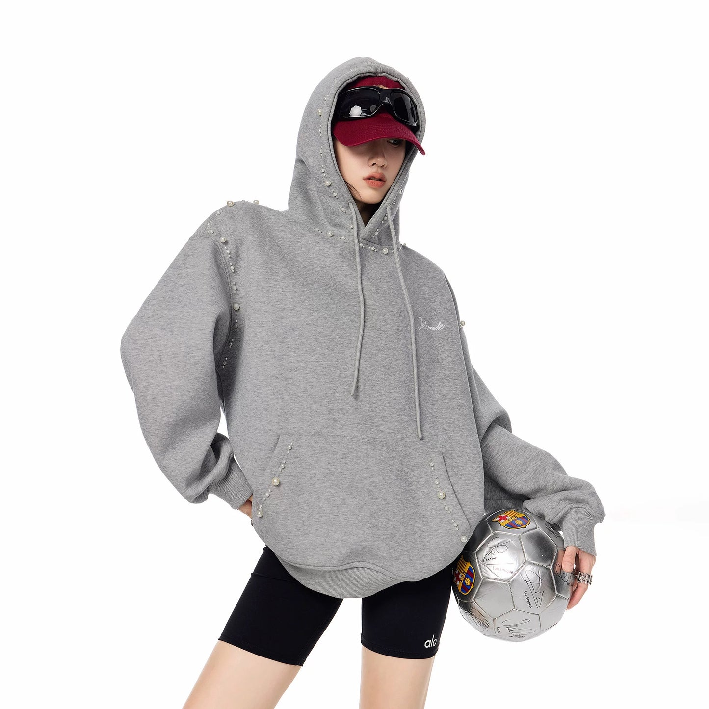 ICH MODE American Style Pearl Grey Hooded Sweatshirt for Women, 2025 New Autumn and Winter Casual Loose-fitting Jacket Top