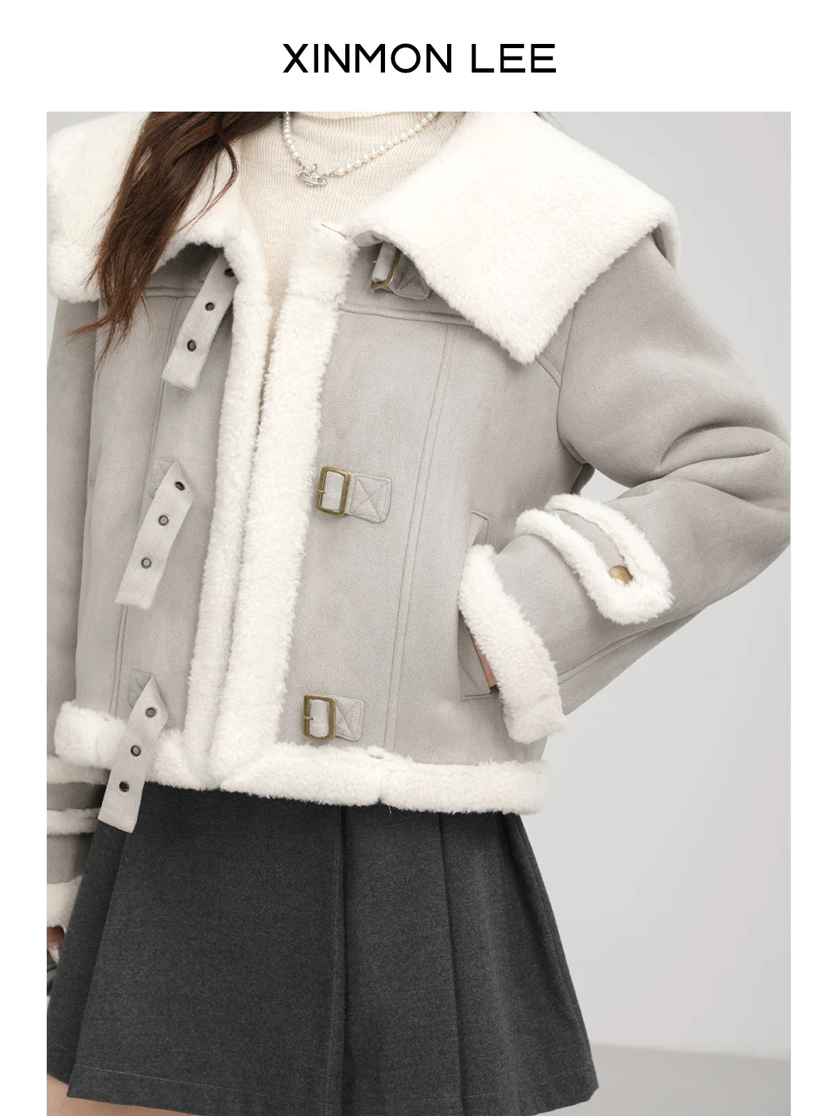 XinmonLee Korean retro loose slim short jacket thick winter women's loose lambswool top