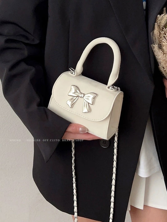 Korean bow mini bag for women 2024 new trendy shoulder crossbody bag high-end versatile chain handbag