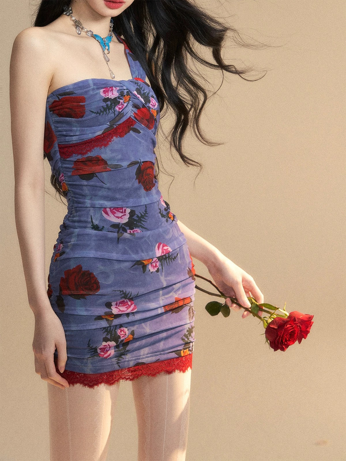 Shao Yeyan Monet's Back Garden French lace sexy dress female summer waist slimming hip skirt short skirt