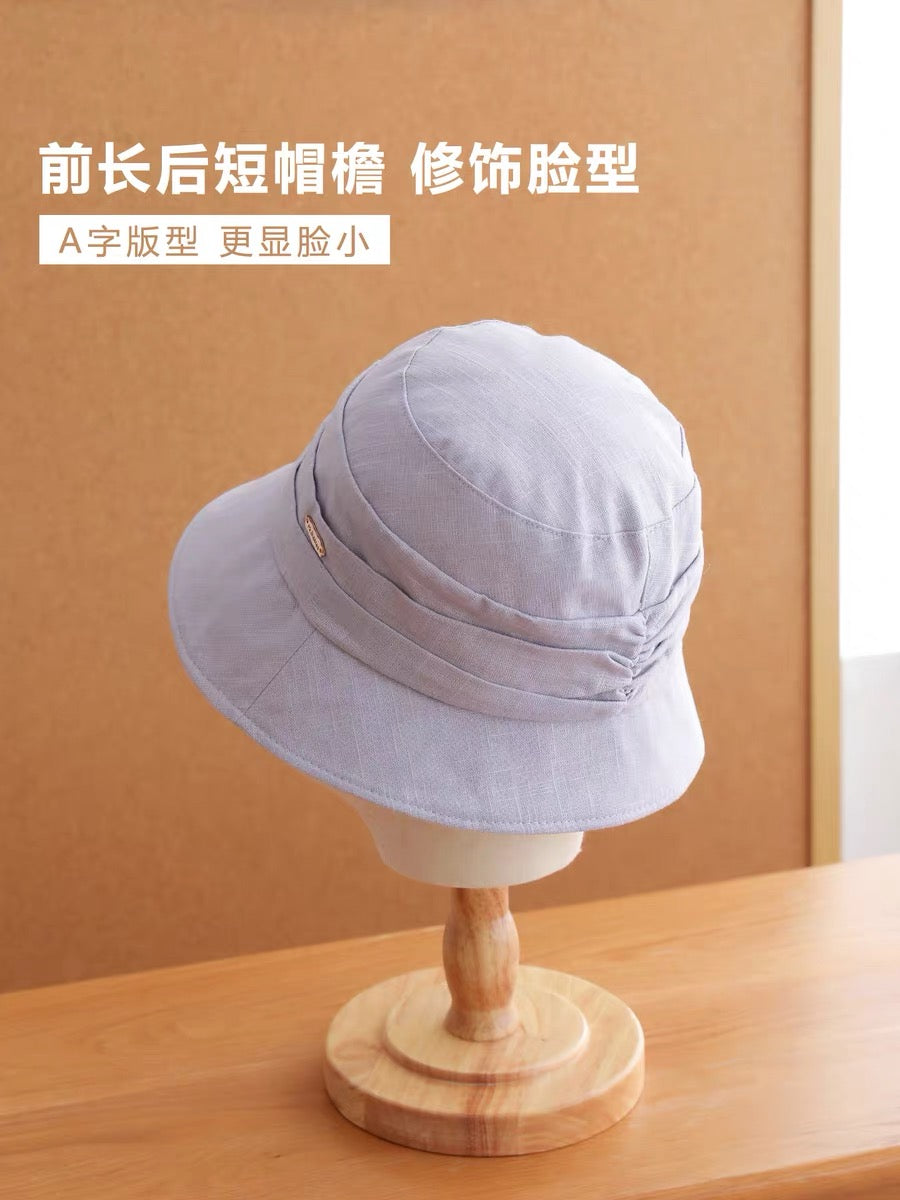 Women's linen bucket hat, vintage style, high-end feel, comfortable and breathable, beige, versatile and flattering, sun protection hat.