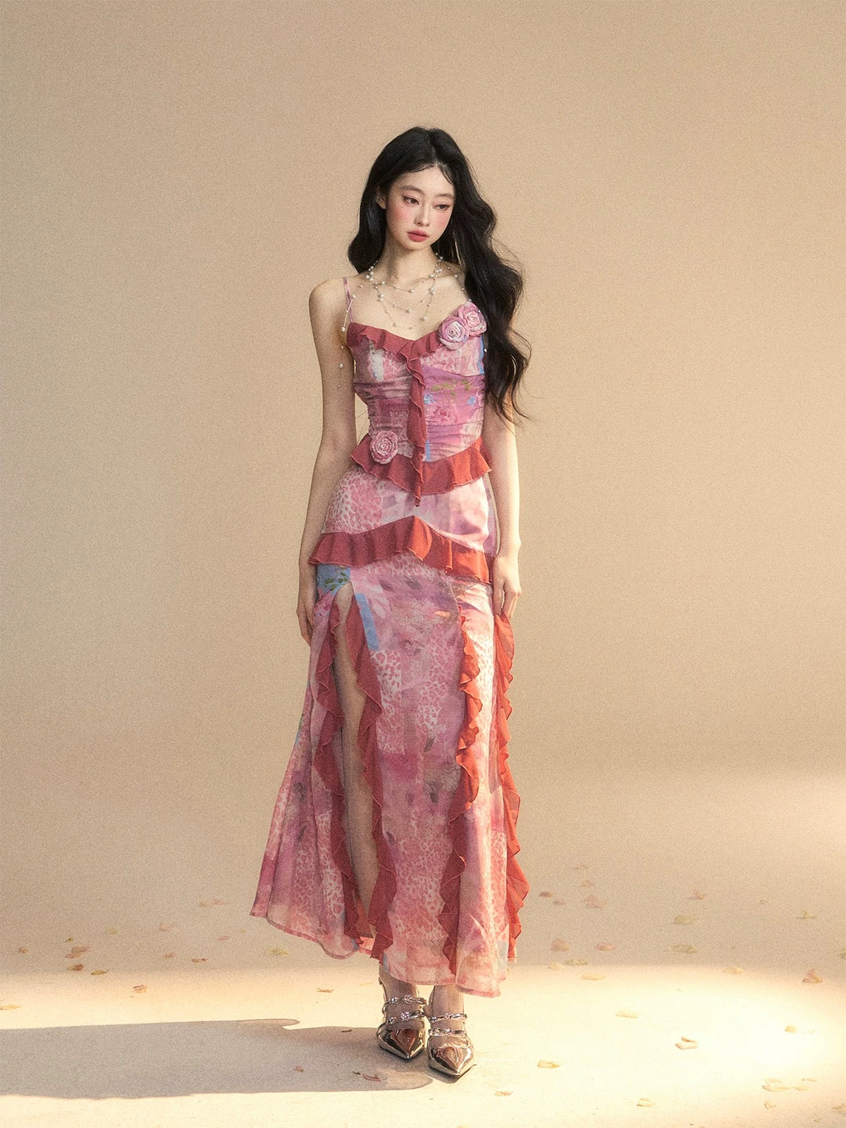 Shao Ye Yan Fragrance Ming Ling One-shoulder French Royal Sister Style Chiffon Suspender Dress Women's Spring and Summer Hip-wrapped Long Skirt