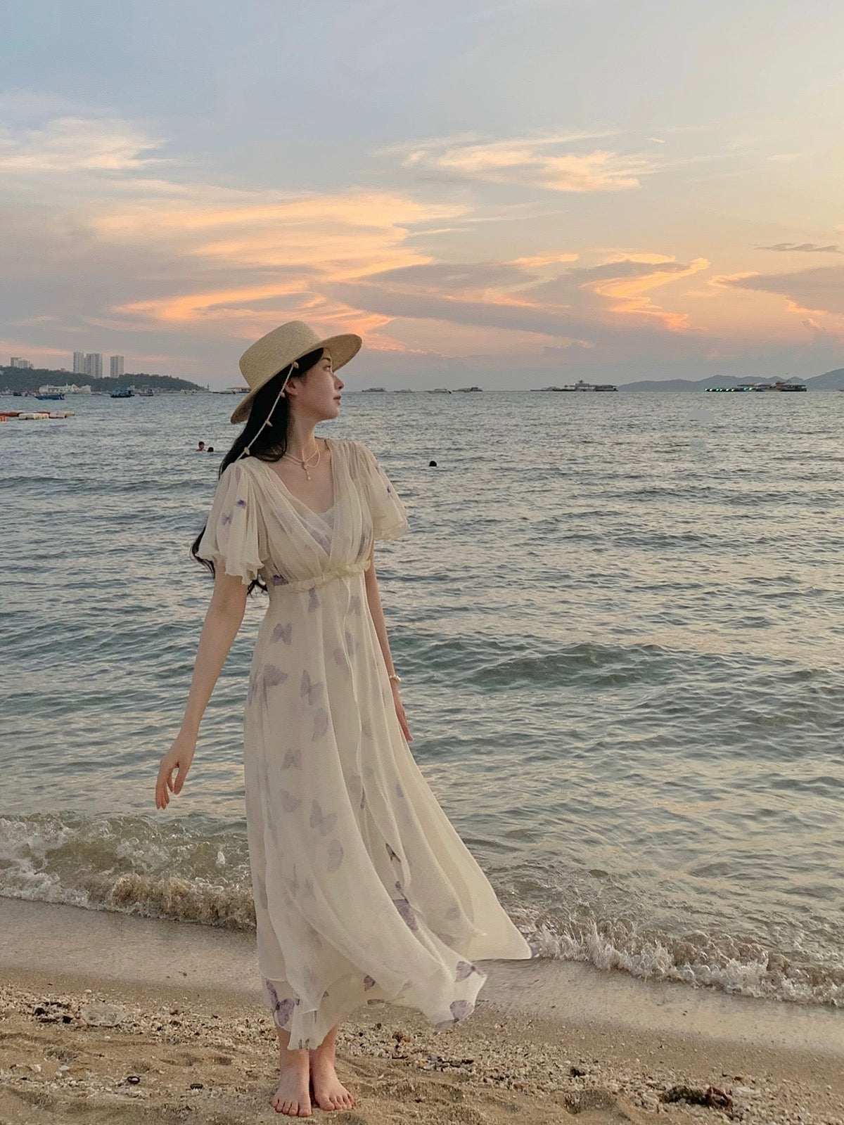PartyYan Dream Feather Fairy Seaside Vacation Travel Photo Fantasy Tulle Floral Design Long Dress