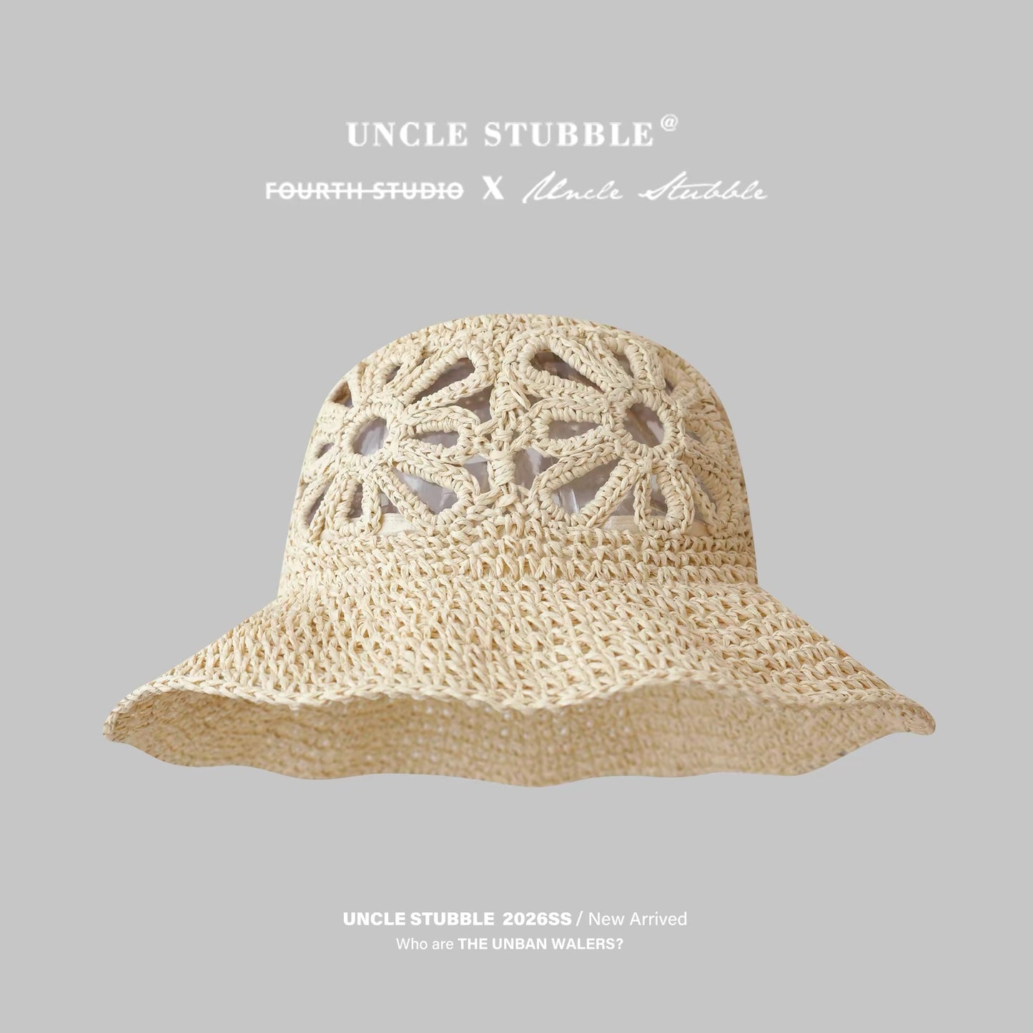 Niche design women's straw hat, summer hollowed-out straw weave, face-slimming fisherman hat, trendy travel and vacation hat, bucket hat.