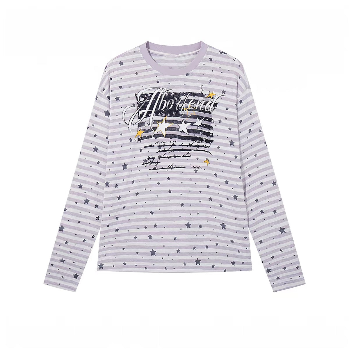 Baobaotang Women's American Retro Star-and-Stripe Print Long-Sleeve T-Shirt – Loose, Lightweight Summer Top