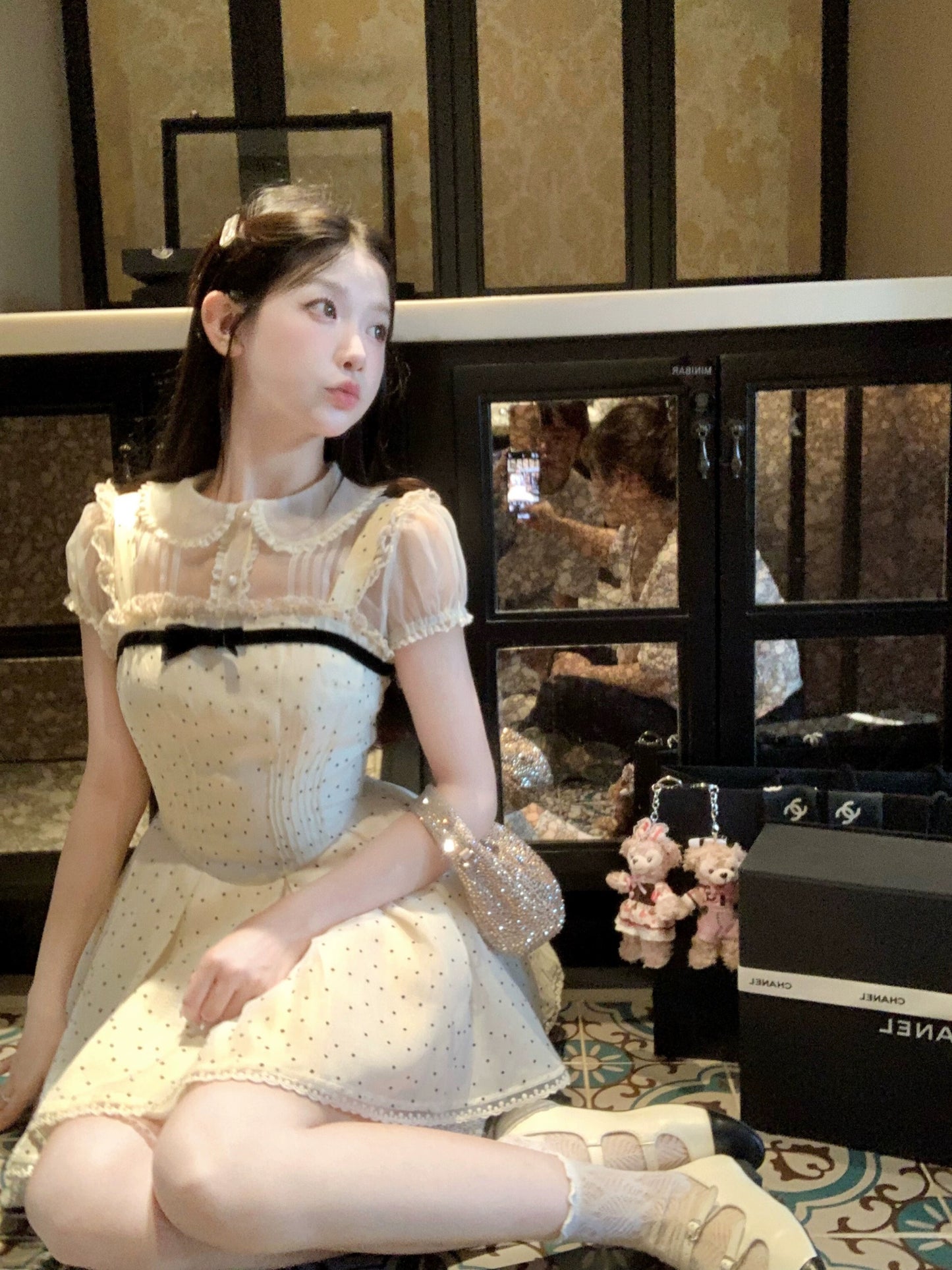 Miss Weiss "Swan Lake" heavy industry series organza satin bustle bow retro polka dot dress