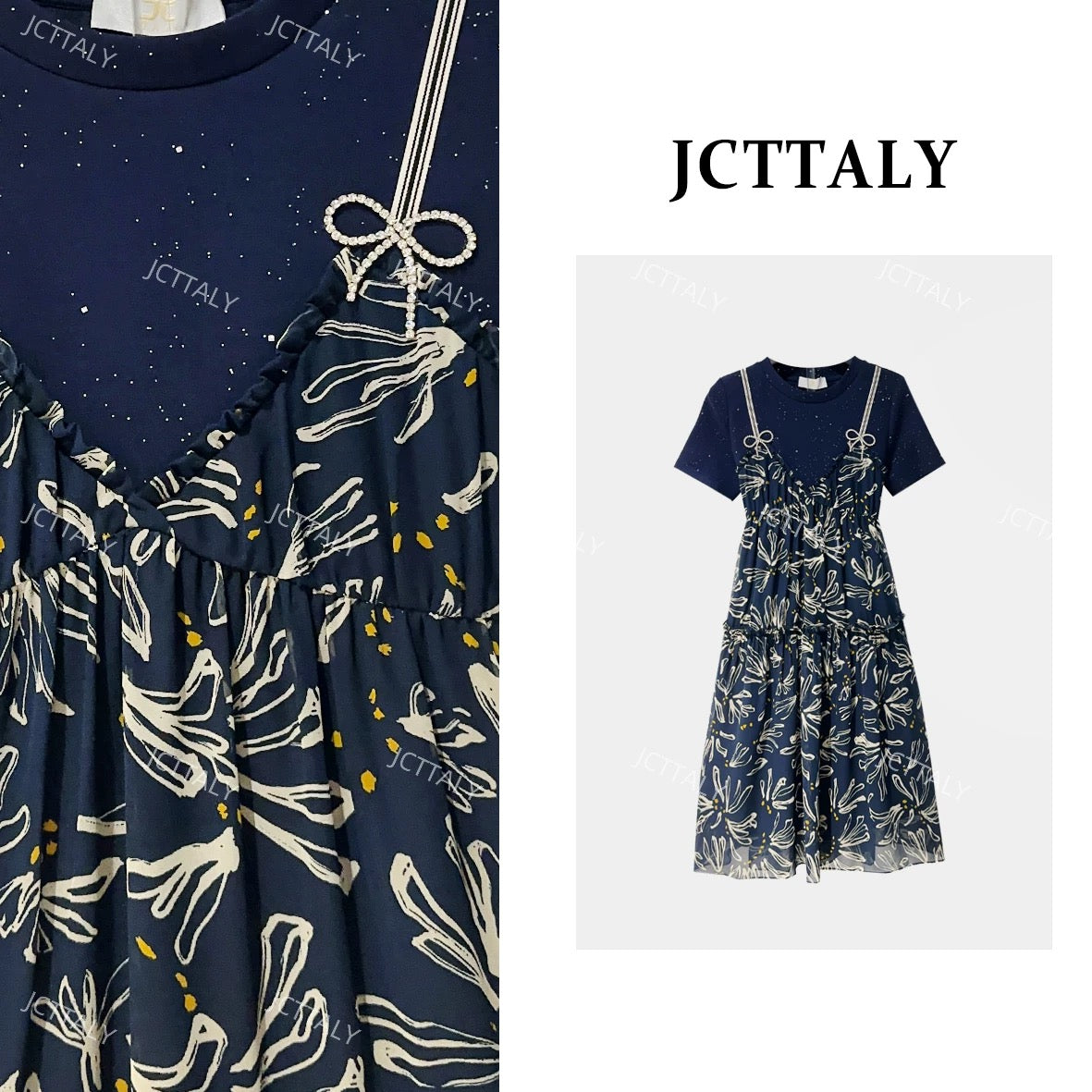 【linda】【66】A-line mountain flower blooming sling fake two-piece fashionable summer dress JC-A3543