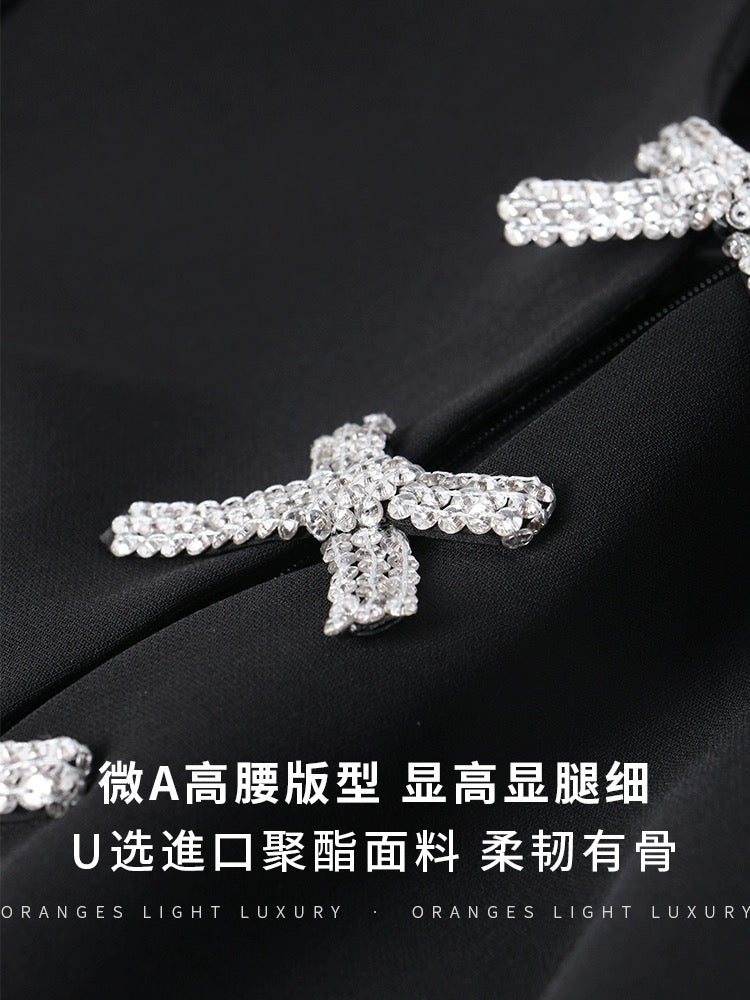 Acetic acid French Hepburn style white commuting temperament slimming work high-end elegant short-sleeved A-line dress