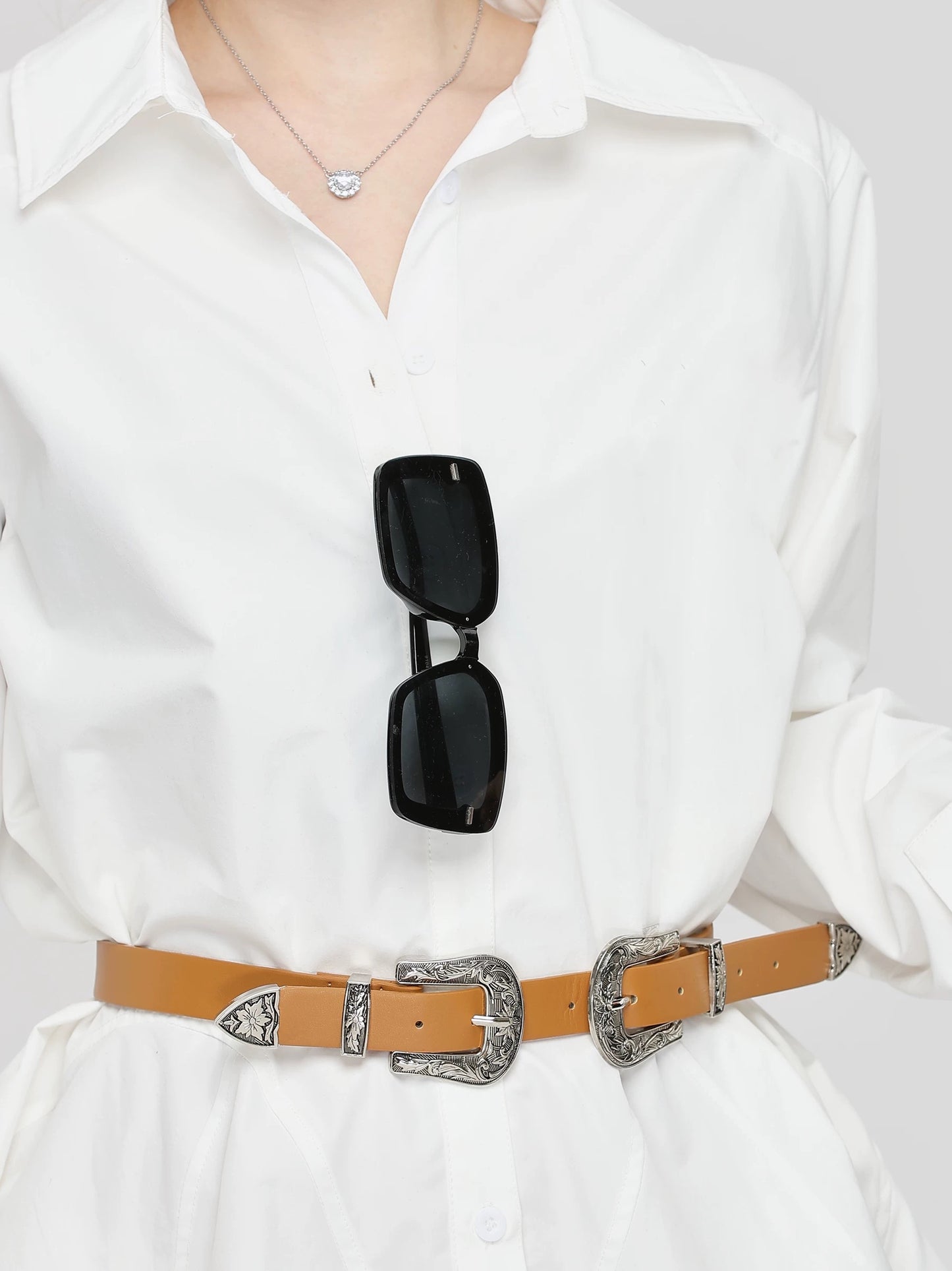 Small P French slim simple shirt women's spring and autumn new temperament long sleeves medium length shirt dress tops