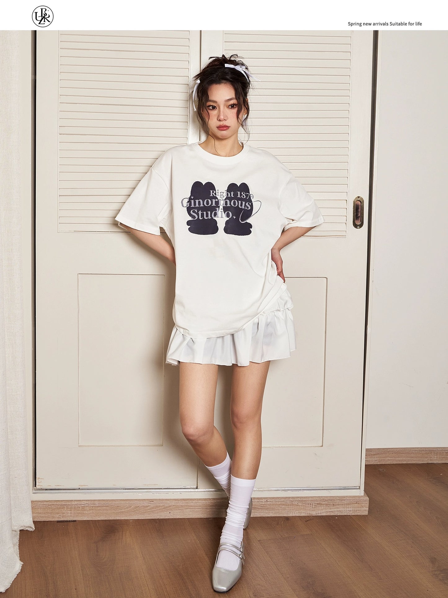 Beikastudios white T-shirt women's short-sleeved summer loose retro doll print casual round neck pure cotton half-sleeved t
